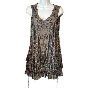 Anthropologie Hazel Dress Small Gray Ditsy Floral Crochet Lace Ruffled Tiered